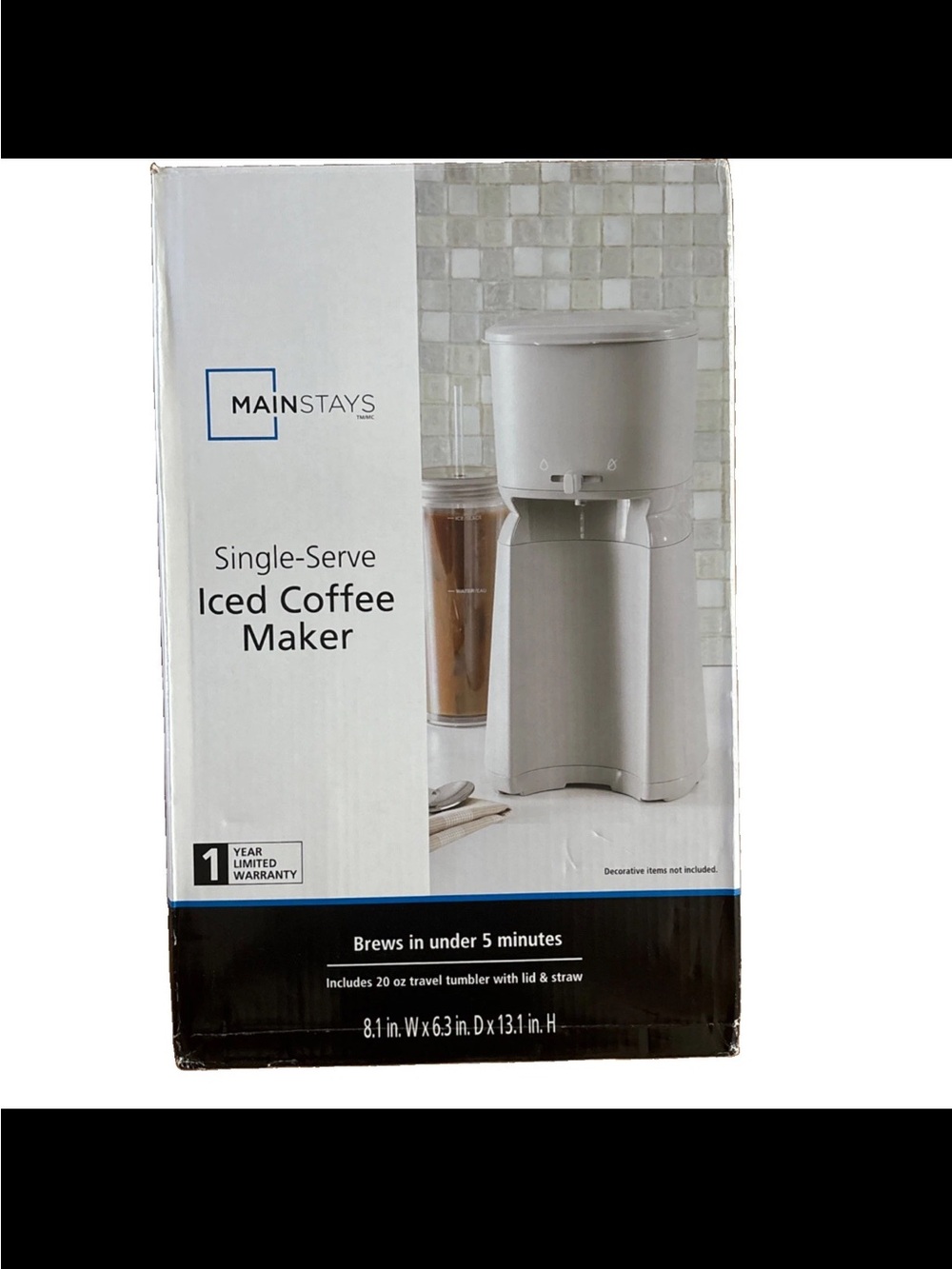 Mainstays Iced Coffee Maker with 20 fl oz Reusable Tumbler and Filter, Brand New